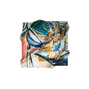 Vintage Silk Crepe Satin <b>Square</b> <b>Scarf</b> with Floral Leopard Designer Pattern - Product Image 1