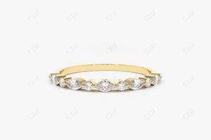 Anillo de Compromiso o Matrimonio Clásico con Diamantes de Laboratorio en Corte Marquesa, Chapado en Oro Amarillo o Rosa de 14k, Media Eternidad con Diamantes Alternados, Certificado IGI - Product Image 3