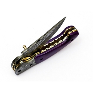 Capas de acero de Damasco multifuncional portátil, cuchillo plegable para exteriores, mango de madera personalizable, botón pulsador, grado, nuevo OEM DIY - Product Image 5