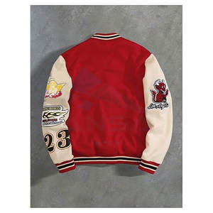 แจ็คเก็ตบอมเบอร์สไตล์วาร์ซิตี้ ตกแต่งด้วยลายตัวอักษร แขนยาว ดีไซน์สีตัดกัน ผ้าโพลีเอสเตอร์สวมใส่สบาย ลายสีแดง - Product Image 2