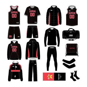 Uniformes de Baloncesto Personalizados al por Mayor con Rayas Verticales Negras y Rojas, Jersey, Pantalones Cortos, Sudadera con Capucha, Colección de Ropa Deportiva para Equipos 100% - Product Image 1