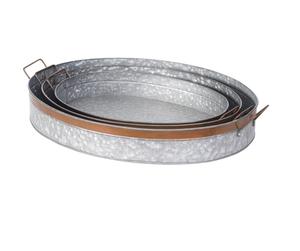 Plateau de service ovale galvanisé avec poignées Ensemble de 3 pièces pour table - Product Image 1