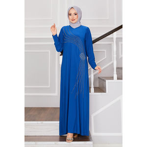 Vestido Hijab Sandy Indigo con Detalles Simples de Piedras y Silueta Recta - Product Image 1