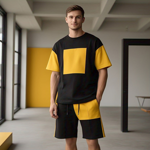 Camiseta de gran tamaño, pantalones cortos, conjunto de dos piezas para hombre, conjunto de pantalones cortos para correr con hombros caídos, conjunto corto de algodón y poliéster 100% de peso medio para hombre - Product Image 2