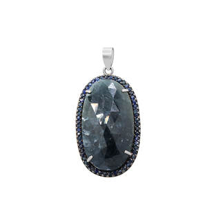 Colgante Vintage de Plata de Ley 925, zafiro azul genuino, piedra preciosa, Halo de diamante, forma ovalada, regalo de Navidad perfecto para mujeres GIA - Product Image 3