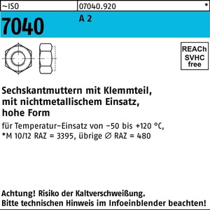 Tuercas de Seguridad ISO 7040 M6 A2, Paquete de 1000 Piezas - Product Image 1