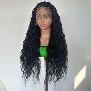 Perruque synthétique sans colle, cheveux noirs longs ondulés, style de cheveux lâche, 13*4 dentelle frontale, pour femmes aux cheveux naturels - Product Image 1