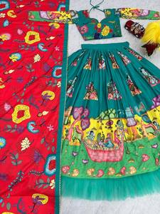 Último diseñador de algodón puro estampado a mano trabajo Lehenga Choli por FabZone ropa india y paquistaní - Product Image 5