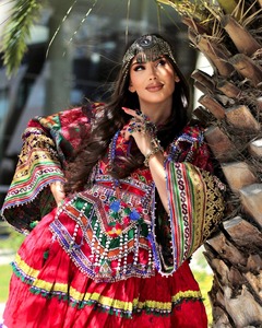 Vestidos de Novia Étnicos Vintage de Chifón de Manga Larga para Niñas Afganas con Bordado Colorido - Product Image 1