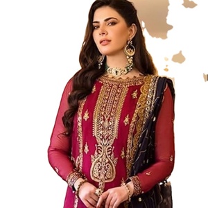 Nouveau costume pakistanais en georgette avec broderie lourde, pantalon Stanton avec broderie en filet, dupatta pour la vente en gros - Product Image 1