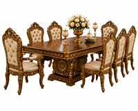 Ensemble de salle à manger Baroque Fusion 10 places avec détails dorés, table console, table et chaises de style Maharaja prestigieux