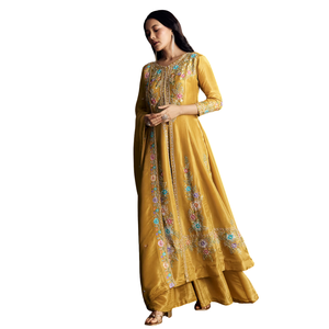 Traje Palazo amarillo con Resham Kurta Dupatta Venta al por mayor Mujeres Ropa étnica OEM Proveedor de fábrica de ropa Traje de Festival personalizado - Product Image 3