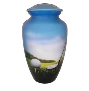 Urnas de Entierro de Cremación Encantador Golfista Diseño de Golf Tamaño Grande 26 cms de alto con Bolsa de Terciopelo - Product Image 1