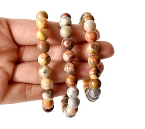 สร้อยข้อมือลูกปัดหินอาเกต Crazy Lace ธรรมชาติคุณภาพดี ขนาด 8 มม. ขายส่ง เครื่องประดับอัญมณีกึ่งมีค่าสุดหรู สำหรับการบำบัดและทำสมาธิ - Product Image 3