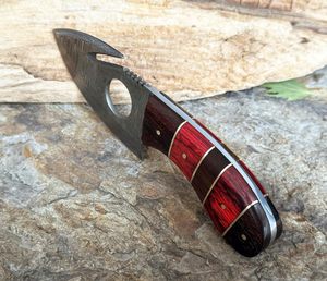 Cuchillo de caza de acero de Damasco con gancho de tripa hoja fija Funda de cuero supervivencia para acampar al aire libre compatible con OEM - Product Image 5