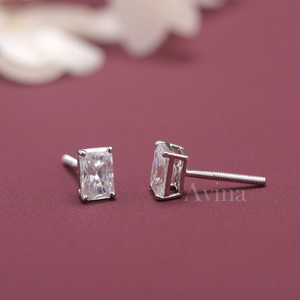 IGI Certified Lab Grown Diamond Radiant Cut <b>Stud</b> Earrings S925 Sterling Silver Rectangular Solitaire Diamond Earrings - Product Image 3