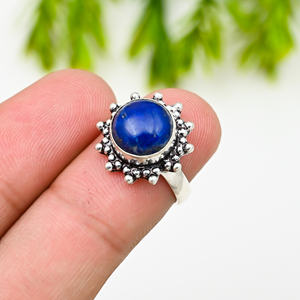 Lapis Lazuli Natural Round 10 MM Blue <b>Stone</b> Silver Plated Ring Fashion Handmade Jewelry - Product Image 5