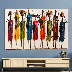 Impression personnalisée de personnes africaines : Œuvre d'art sur toile en verre coloré, toile encollée - Product Image 1