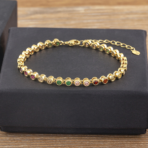 QIKU Top Quality Elegant Colorful Round Rhinestone Bracelets Women Copper Zircon Fashion Crystal Tennis Bracelet <strong>Jewelry</strong> - Product Image 2