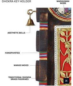 In-Key-Geneous Madhubani llavero pintado a mano en Sheesham y madera de teca 6 ganchos soporte de correo montado para la pared del hogar - Product Image 3