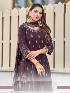 La última colección de estampado de rayón pesado con Pent y Chanderi Work Duppata Kurti para mujer - Product Image 3