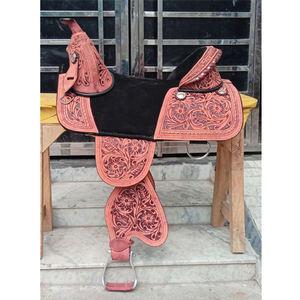 Selle de cheval sans arçon en cuir de qualité supérieure pour le Western Pleasure, le Trail et le Barrel Racing - Product Image 1