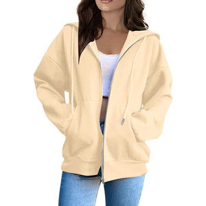 Sudaderas con capucha personalizadas con cremallera para mujer OEM Cremallera completa Algodón Fleece Sudaderas con capucha ajustadas con estilo Marca privada Ropa informal Proveedor a granel - Product Image 1