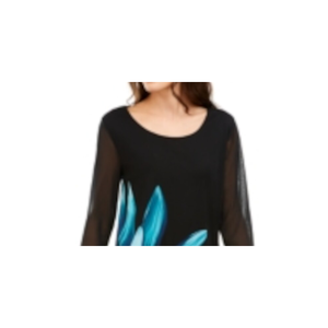 Tunica leggera da donna Alfani con stampa floreale nero-acqua taglia Petite S - Product Image 2