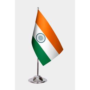 Drapeaux de bureau d'Inde imprimés numériquement, mât en aluminium, matériaux en tissu, plastique, polyester, soie pour l'automobile, l'éducation, les agences de voyage - Product Image 1