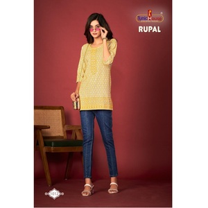 Vêtements indiens et pakistanais décontractés surpiqués Viscose rayonne Chikankari séquence travail hauts courts prix de gros de l'Inde - Product Image 1