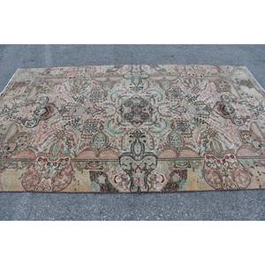 Vintage Turkish <b>Wool</b> Area Rug 5.5 X 9.4ft Beige <b>Pink</b> Patchwork Design Flat Weave Technique for Living Room Decorations Latex - Product Image 3