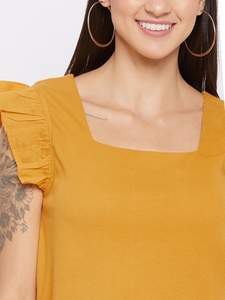 Top de algodón con cuello cuadrado de verano hecho a medida con manga con volantes de popelina adecuado para clientes de boutique y revendedores de ropa - Product Image 2