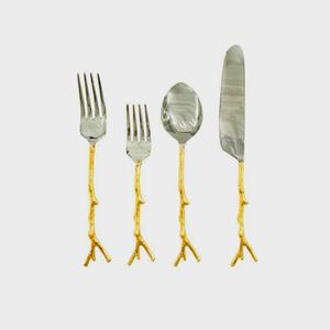 Juego de cubiertos niquelados con mango de resina azul, cuchillo de acero inoxidable, tenedor, cuchara, mejor precio al por mayor - Product Image 4