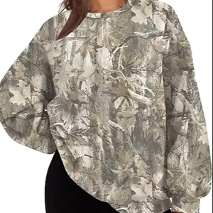 Sweatshirts surdimensionnés pour femmes personnalisés en camouflage, col roulé, pull à capuche, hauts en coton, molleton en tissu éponge français, sweat-shirt à col montant - Product Image 1