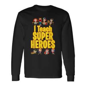 T-shirt à manches longues « I Teach Super Heroes » pour enseignant, design héros de bande dessinée, col rond unisexe pour adulte, impression numérique - Product Image 1