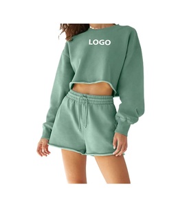 Alta calidad nuevo estilo logotipo personalizado OEM Color sólido de gran tamaño señoras sudaderas con capucha mujeres sudadera pantalones cortos - Product Image 1