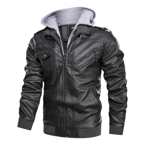 OEM Custom design Wholesale Vintage Solid Pattern winter <b>Real</b> <b>Leather</b> <b>Jacket</b> Casual <b>Leather</b> <b>Jacket</b> Men's <b>Jacket</b> with hoodie - Product Image 1