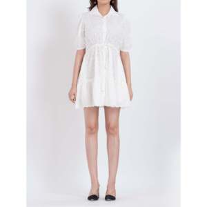 Vestido Mini Blanco de Algodón para Mujer, Cuello Bordado, Transpirable, Talla XS, Sin Tirantes, Estilo Imperio, Elegante, para Fiestas, Clubes y Uso Diario - Product Image 4