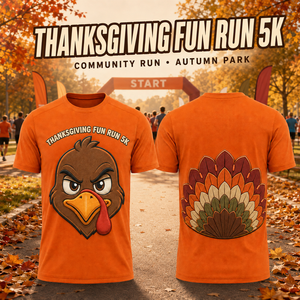 <span class=keywords><strong>T</strong></span>-<span class=keywords><strong>shirt</strong></span> de course personnalisé pour Thanksgiving avec imprimé dinde, idéal pour les événements de course 5K et les courses communautaires – Vente en gros - Product Image 1
