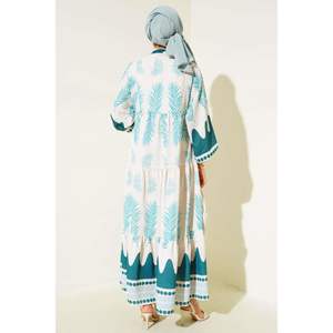 民族图案格子连衣裙祖母绿 - Product Image 3