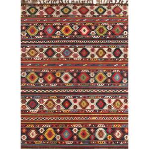 พรมขนสัตว์ขนาดใหญ่ Nayaab Classic ลายเรขาคณิต ทำมือ ขนาด 9x12 ฟุต สำหรับทางเข้าบ้าน-Paem-884 สีแดงและสีส้ม ทอแบบเรียบ - Product Image 1