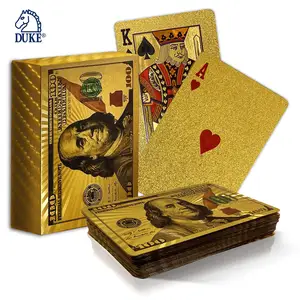 Folien-Pokerkarten-Deck Gold Plastik-Spielkarten individueller Druck Herzog-Normal mit Dollar-Rechnung-Muster  100 USD 