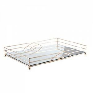 Plateau rond classique en métal doré rose avec miroir, plateau de rangement décoratif pour la décoration de la maison, les mariages, les fêtes ou l'affichage de bougies et de parfums - Product Image 6