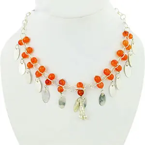 Collar de Cuentas Plateadas para Mujer con Gemas de Cristal Naranja, Elegante Accesorio de Joyería - Product Image 1