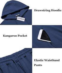 Breathable Cotton Blend Tracksuit Men Summer Gym Wear Set Slim Fit Jogger Hoodie Plain Color Two Piece 350GSM - Product Image 5