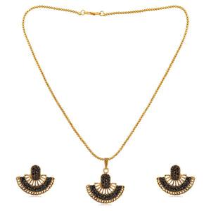 Kriaa 24K Gold Plated <b>Stainless</b> <b>Steel</b> Pendant Set with Black Austrian Stone for Bridal or Fine Jewelry-1202327F - Product Image 1