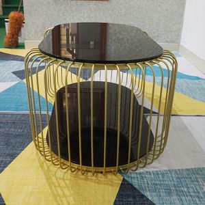 SFBT017-Modern 2-Tier <b>Sofa</b> <b>Table</b> with Gold Iron Frame and Black Tempered Glass Top - Product Image 3