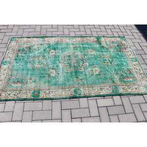 Tapis turc, tapis de sol 3,8x6,5 pieds, tapis en laine vert et marron - Product Image 3