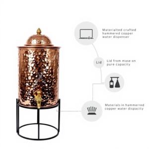 Dispensador de bebidas de cobre martillado Premium con soporte de metal Servidor de bebidas elegante para el hogar, eventos y ocasiones especiales - Product Image 6