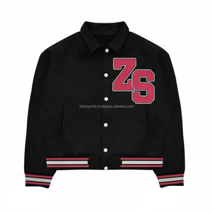 Veste universitaire en mélange de laine de qualité supérieure 420 GSM doublure intérieure douce classique noir rouge côtes Logo personnalisé veste universitaire en chenille pour homme - Product Image 1